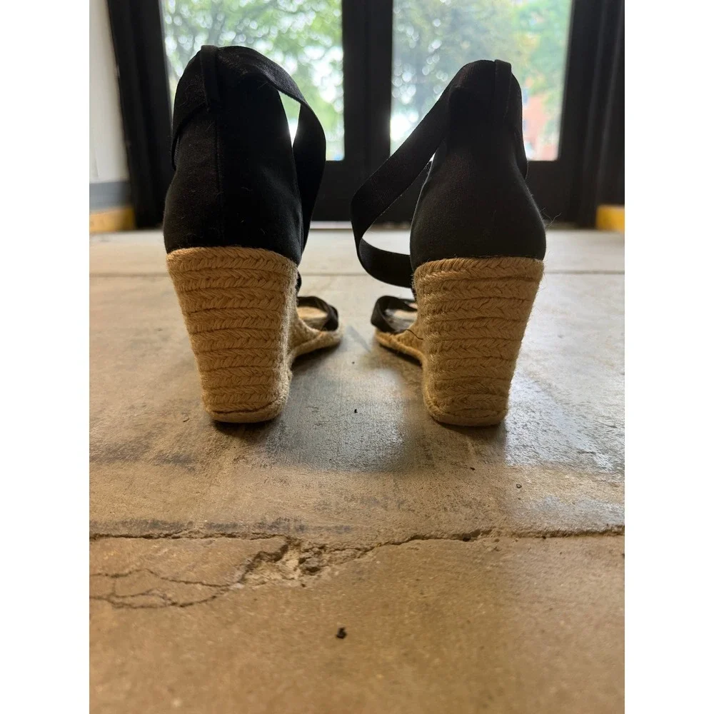 Lauren Ralph Lauren Iliana Black Elastic Espadrille Wedge Sandals Womens 8.5B